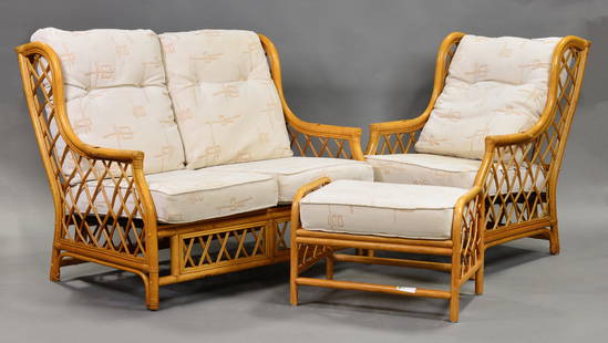 Tiki Style Bamboo / Rattan 2 Seat Sofa, Chair & Stool: Tiki Style Bamboo / Rattan / Wicker 2 Seat Sofa, Chair & Stool - Tiki / Tropical Island Style Similar to Paul Frankl / Ficks Reed Style Furniture - Perfect for a Patio, Beach House, Lake House, Garden