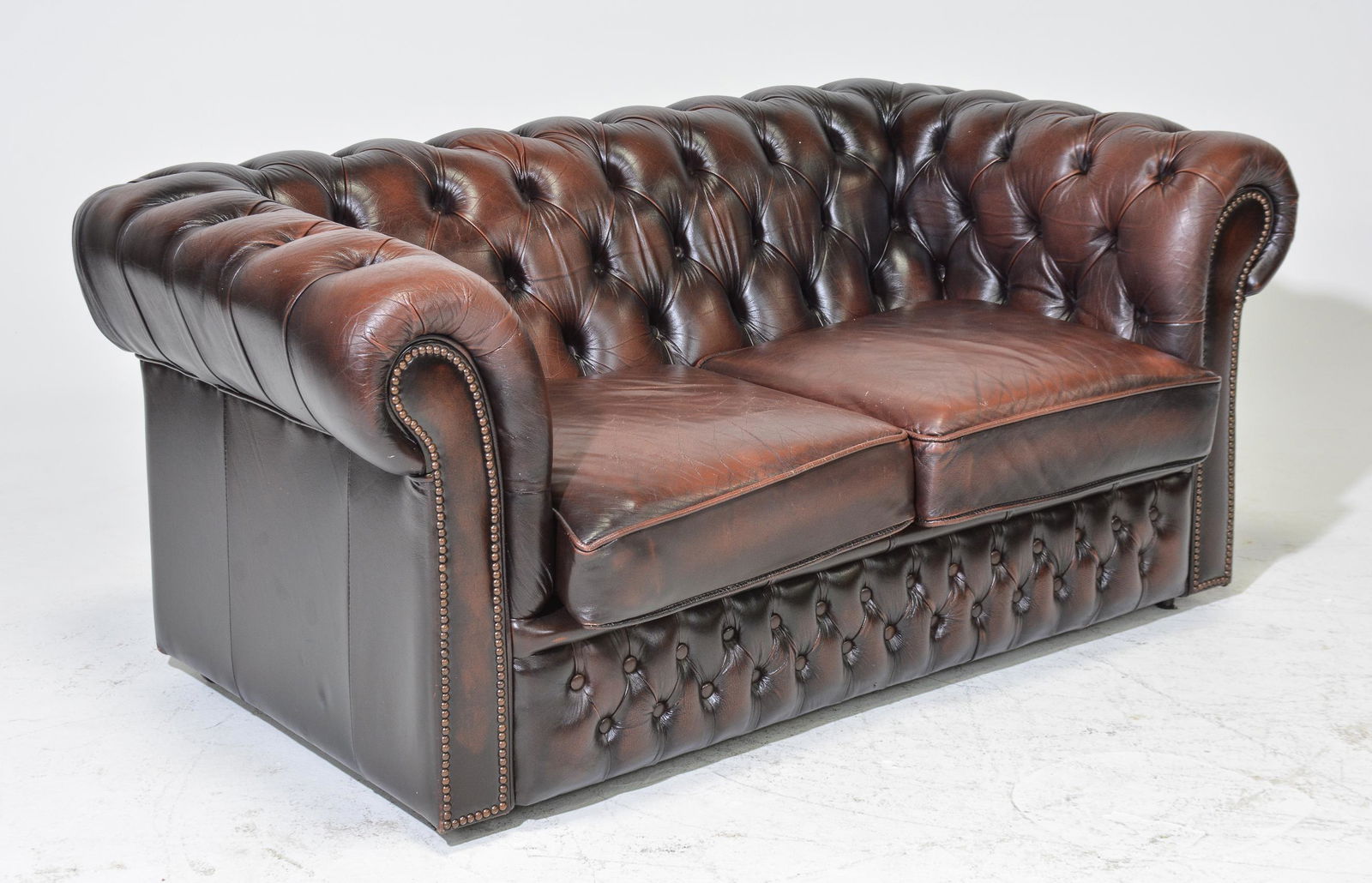 British Leather Button Tufted 2 Seater Sofa (1 of 4)