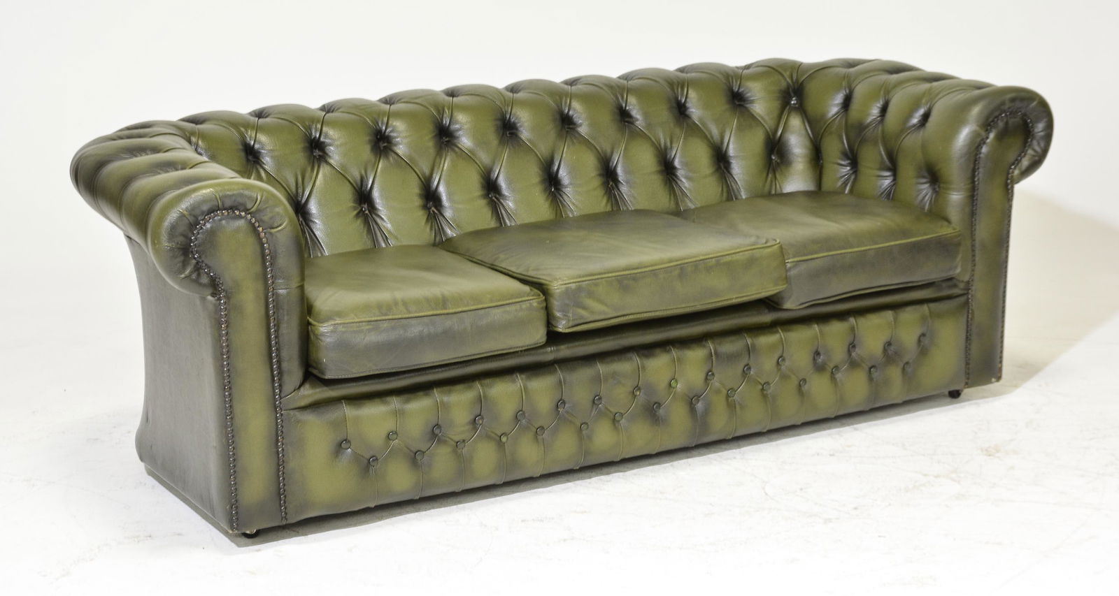British Green Leather Chesterfield 3 Seater Sofa (1 of 4)
