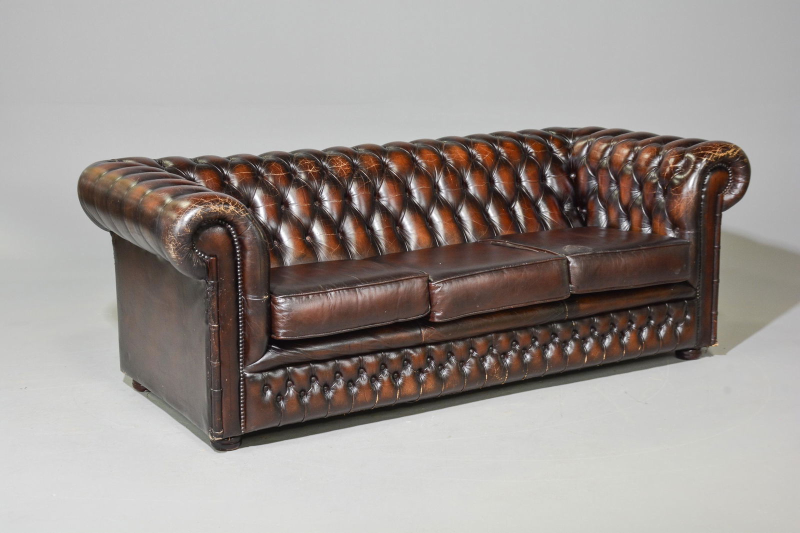 British Brown Leather Chesterfield 3 Seater Sofa (1 of 6)