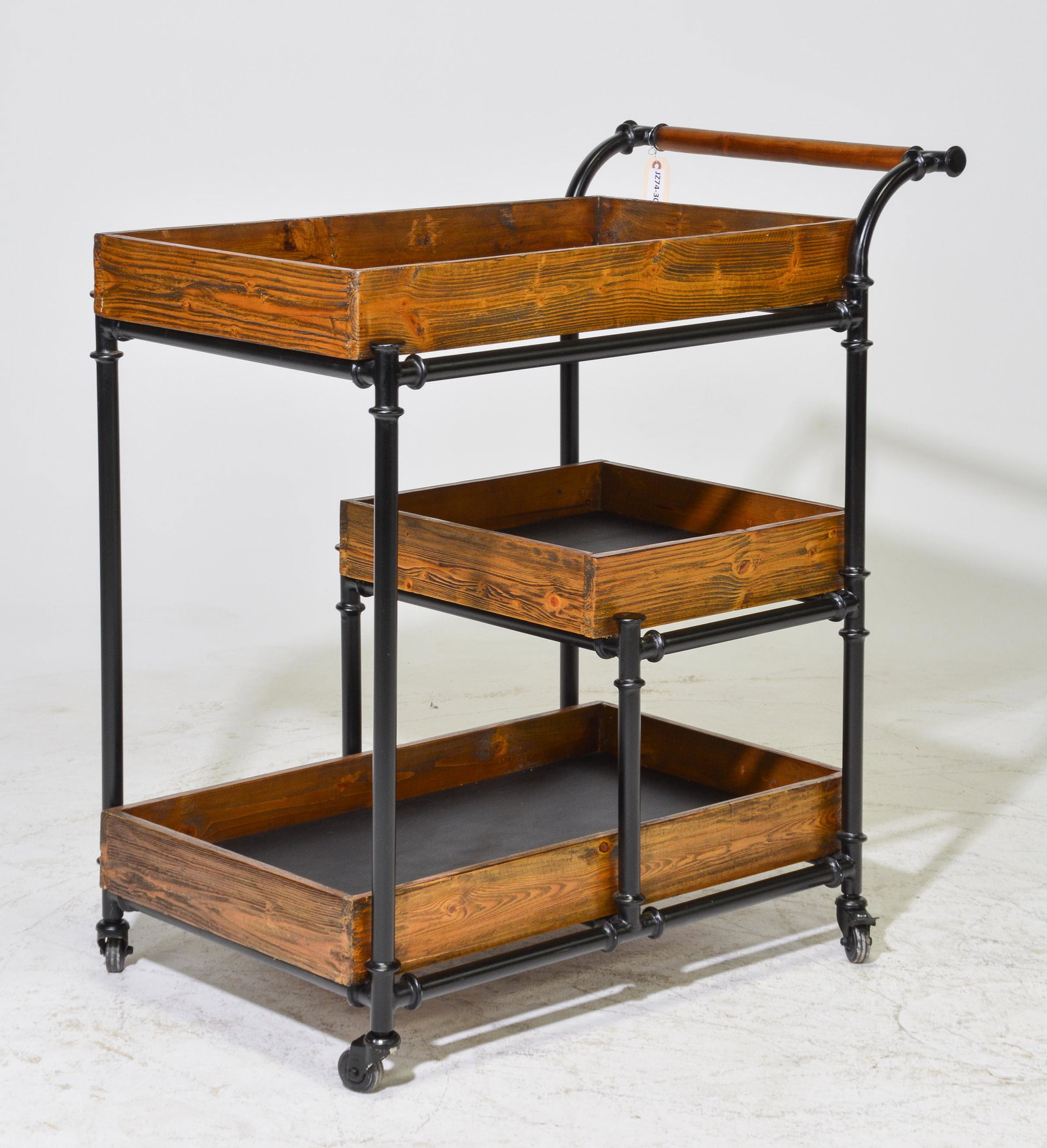 Industrial Wood / Metal Trolley: New Item, Industrial wood and metal cocktail cart - 38 in tall x 36 x 22