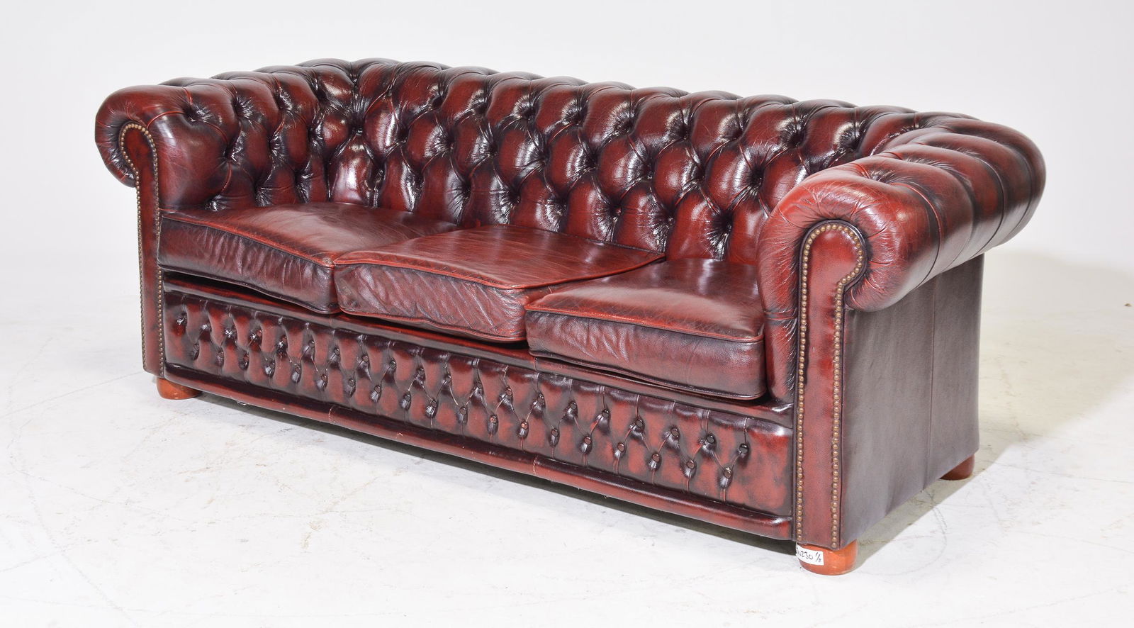 British Red Leather Chesterfield 3 Seater Sofa (1 of 4)