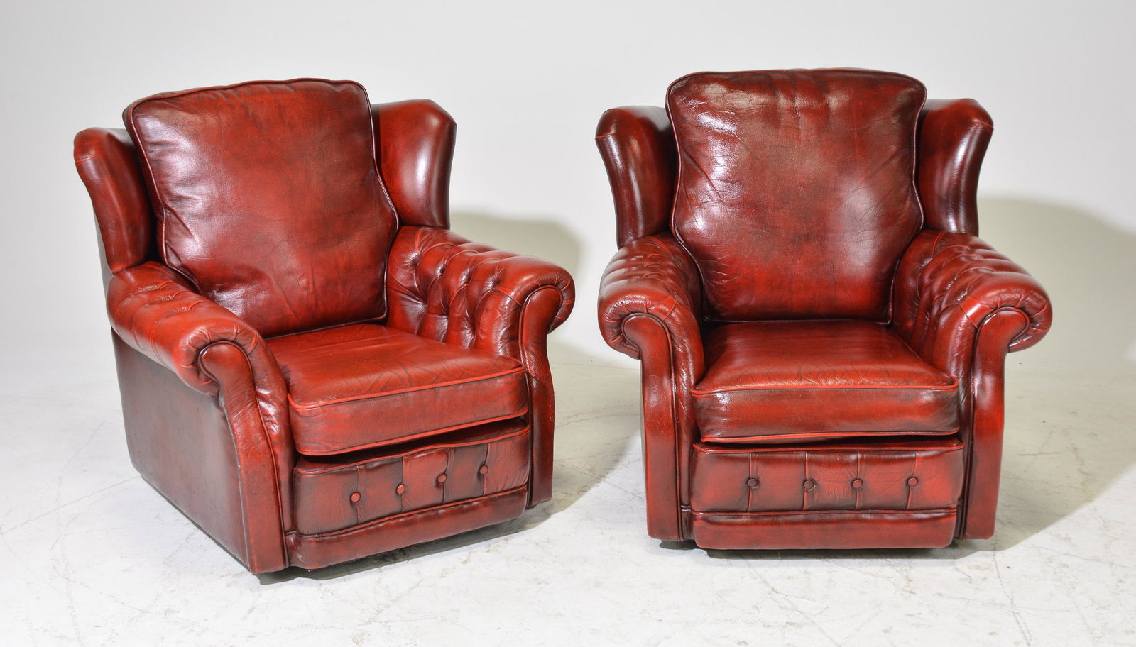 2 British Red Leather Chesterfield Arm Chairs (1 of 3)