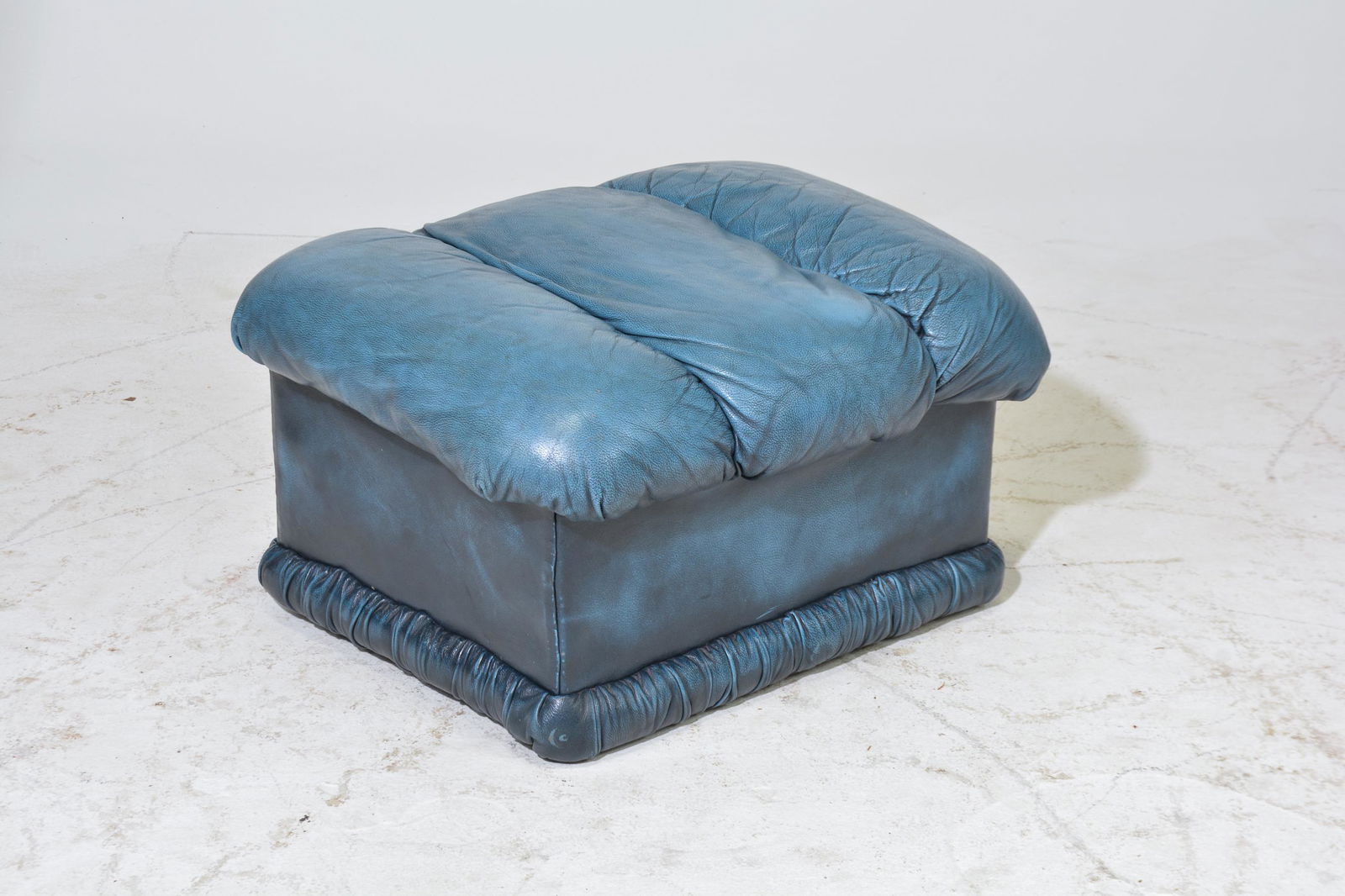 British Blue Leather Stool / Ottoman (1 of 2)