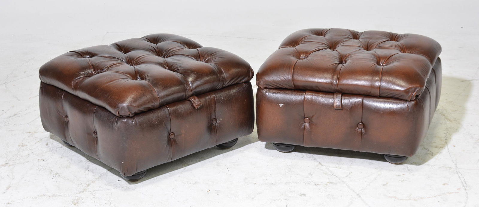 2 British Brown Leather Button Tufted Lift Top Stools (1 of 5)