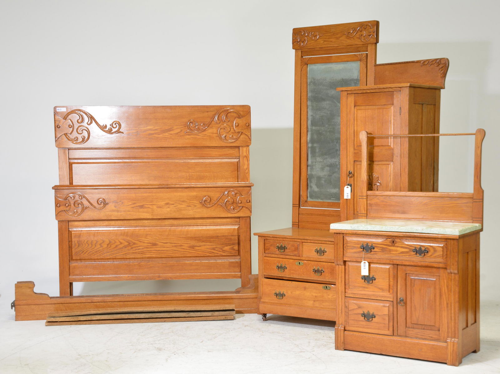 American Oak Bedroom Set - Bed, Dresser, Washstand (1 of 4)
