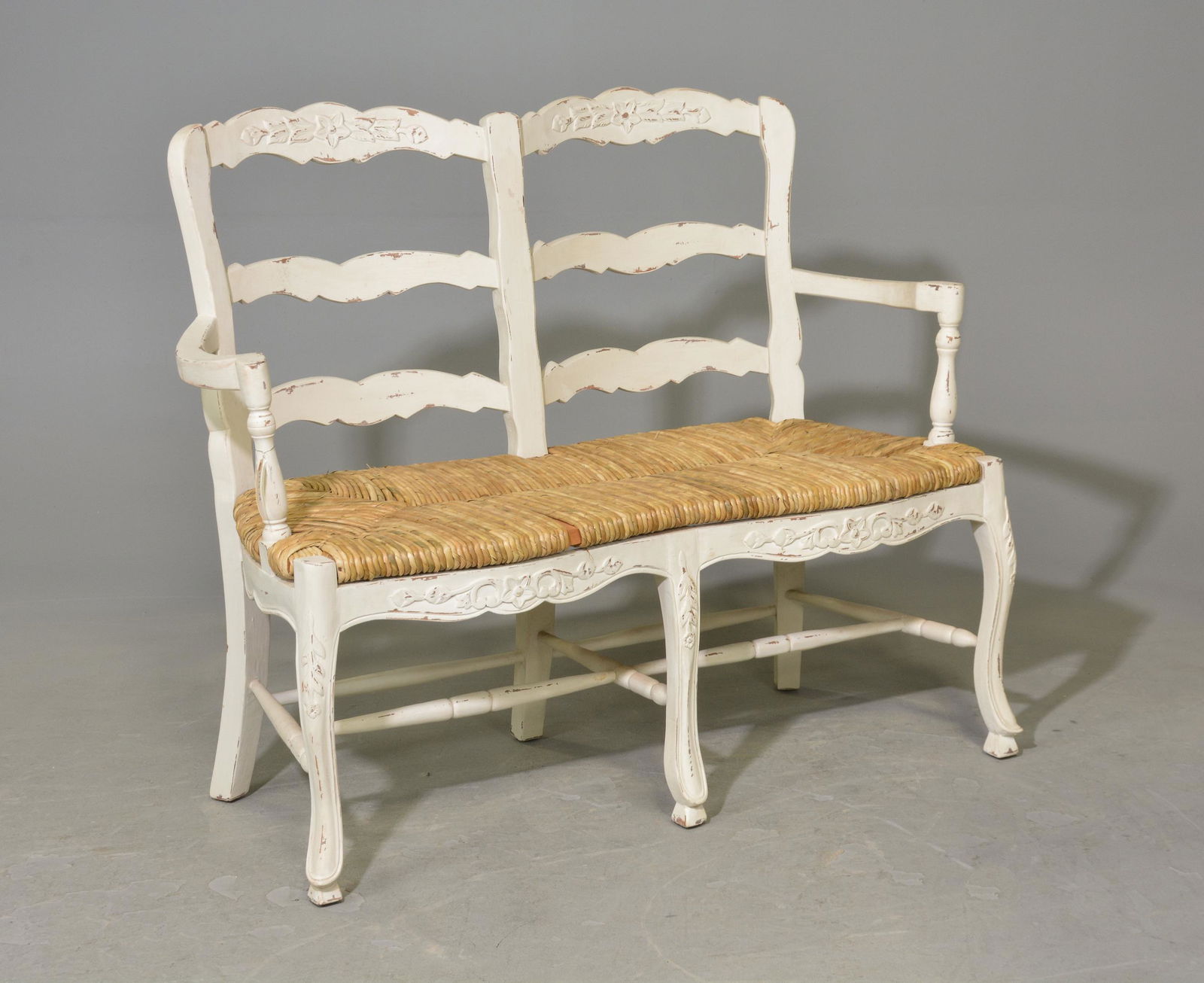 Country French Style Painted Rush Seat Bench (1 of 4)