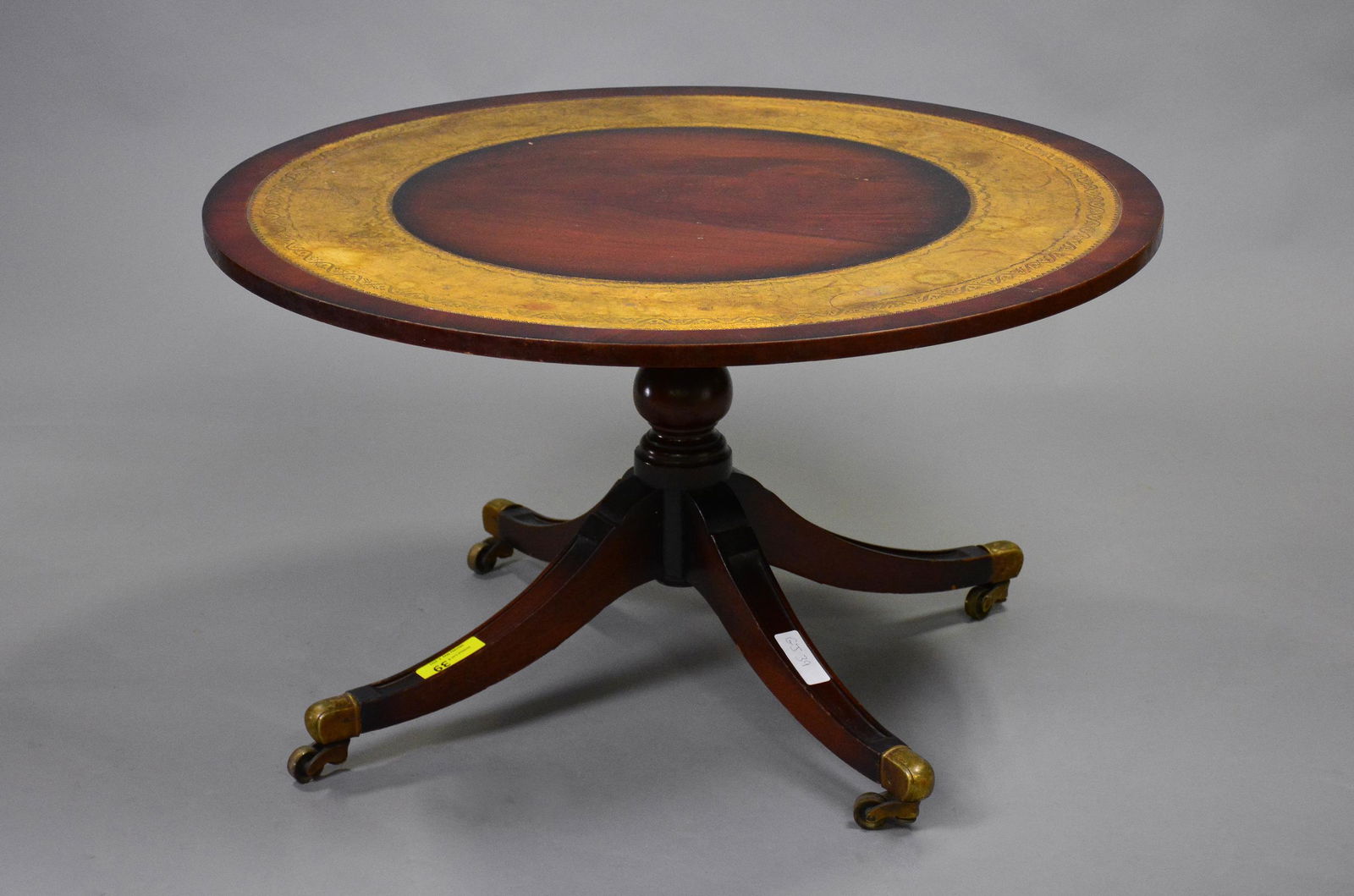Round Mahogany / Leather Top Coffee Table (1 of 3)