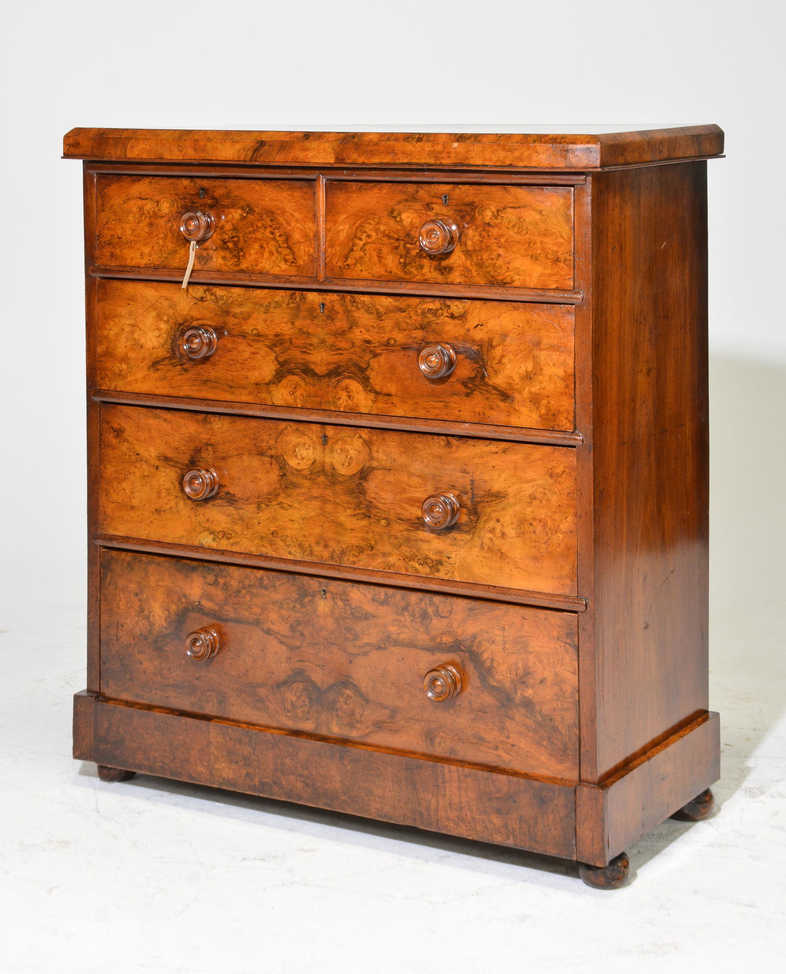 English 5 Drawer Burled Walnut Front Chest (1 of 5)