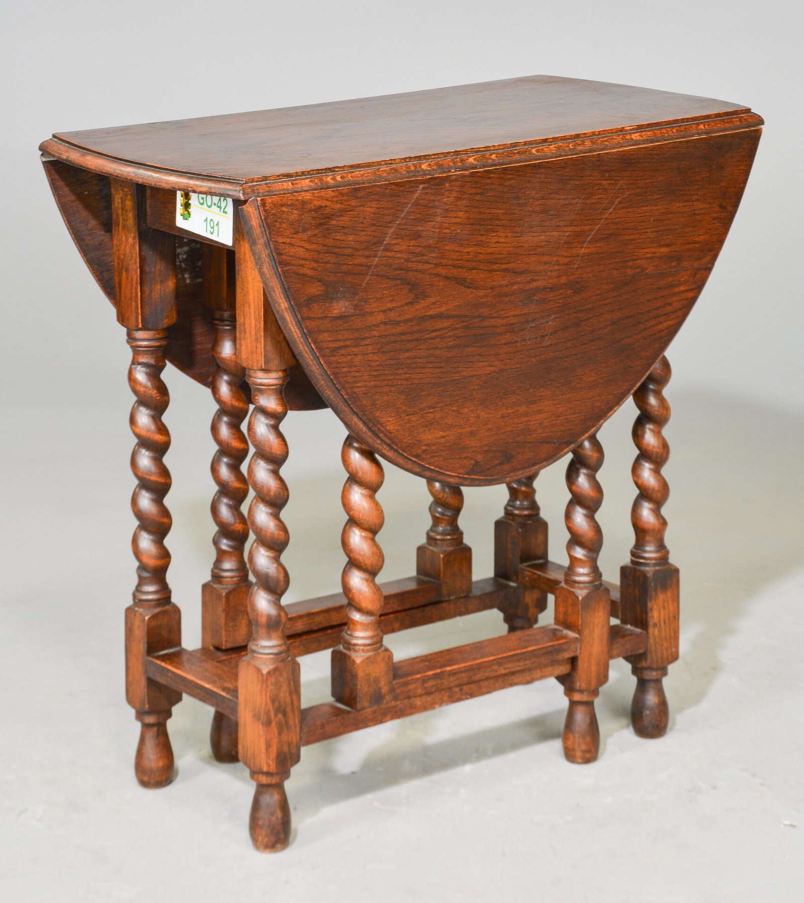 British Oak Barley Twist Drop Leaf Table: British Oak Barley Twist Drop Leaf Table - 29 in tall x 30 x 14, Leaves are 13 inches each