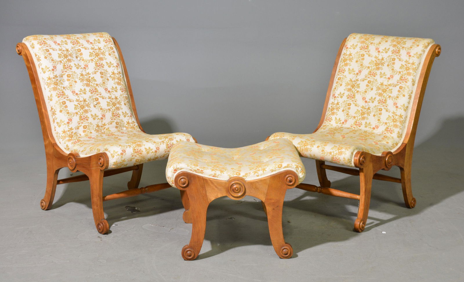 Two Upholstered Chairs With Stool (1 of 4)