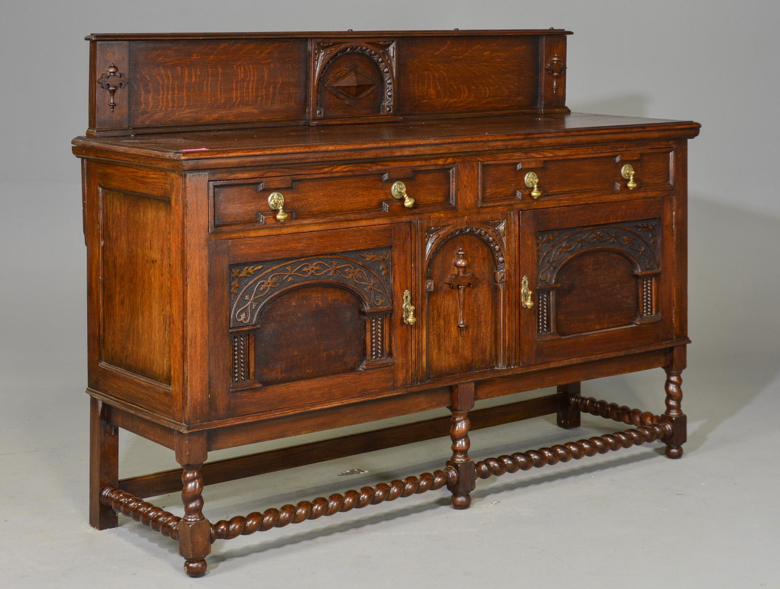 British Carved Oak Barley Twist Sideboard (1 of 6)