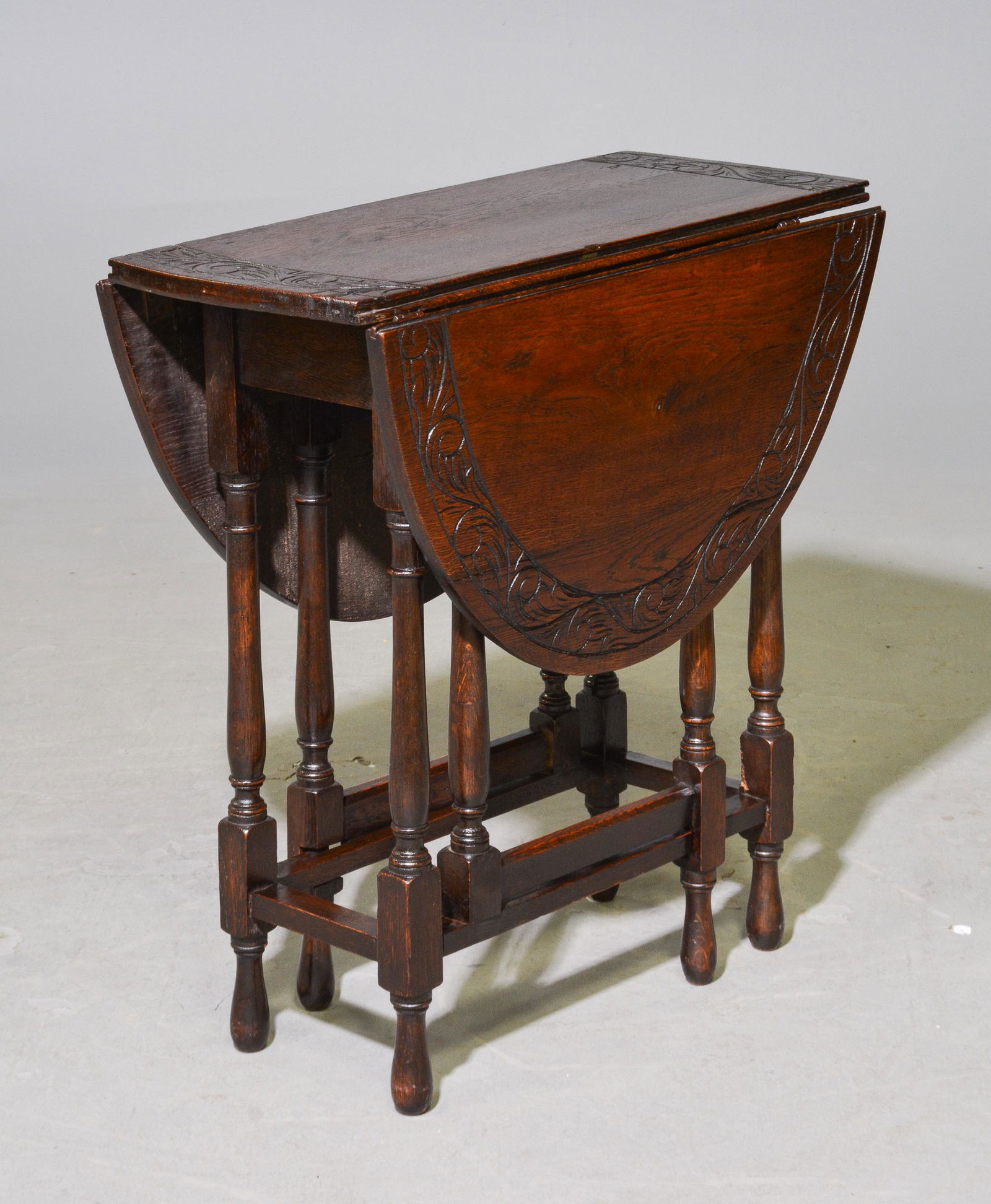 British Carved Oak Narrow Drop Leaf Table (1 of 3)