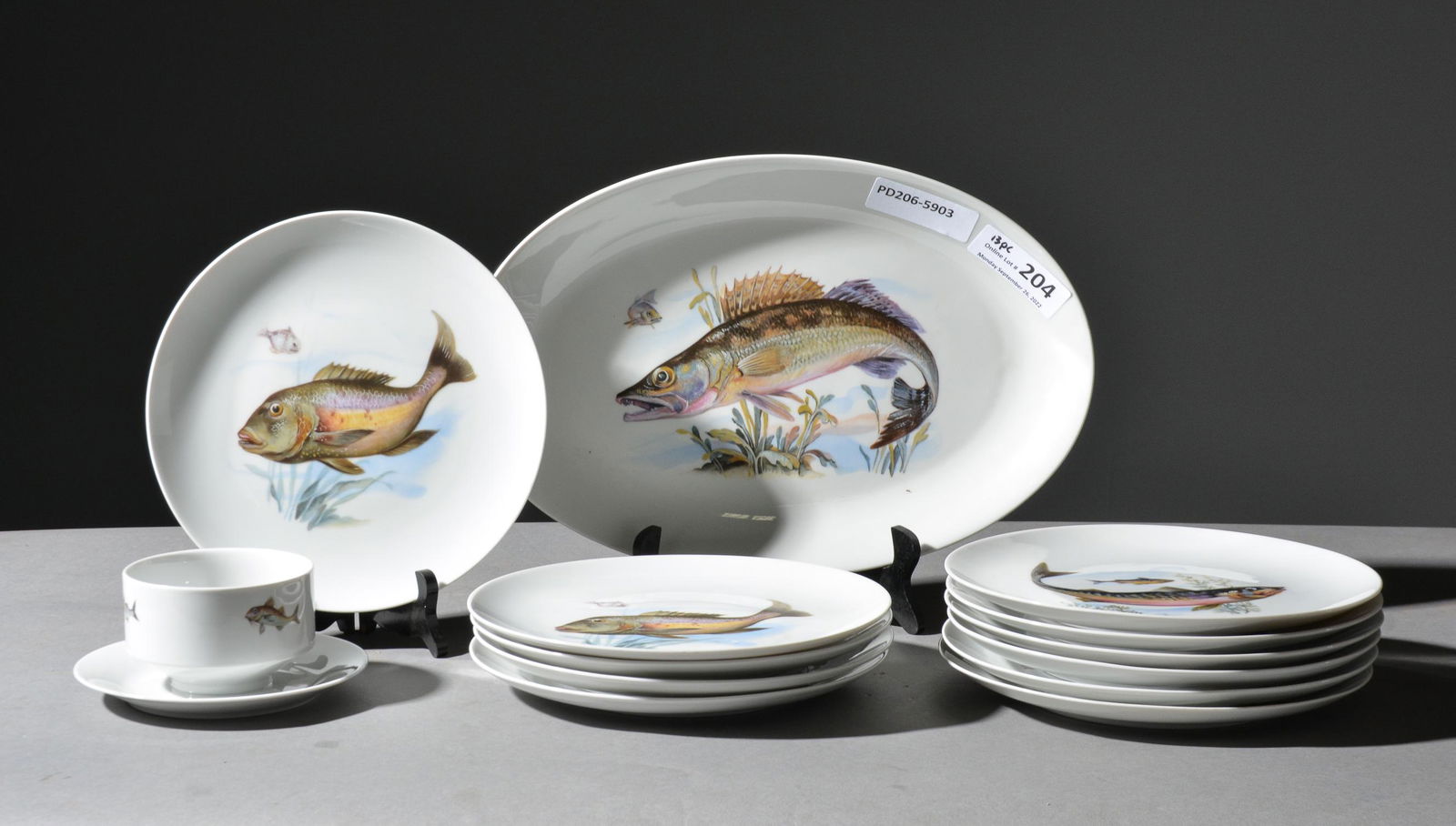 13pc French Fish Plate Set - Platter, Plates, Etc. (1 of 5)