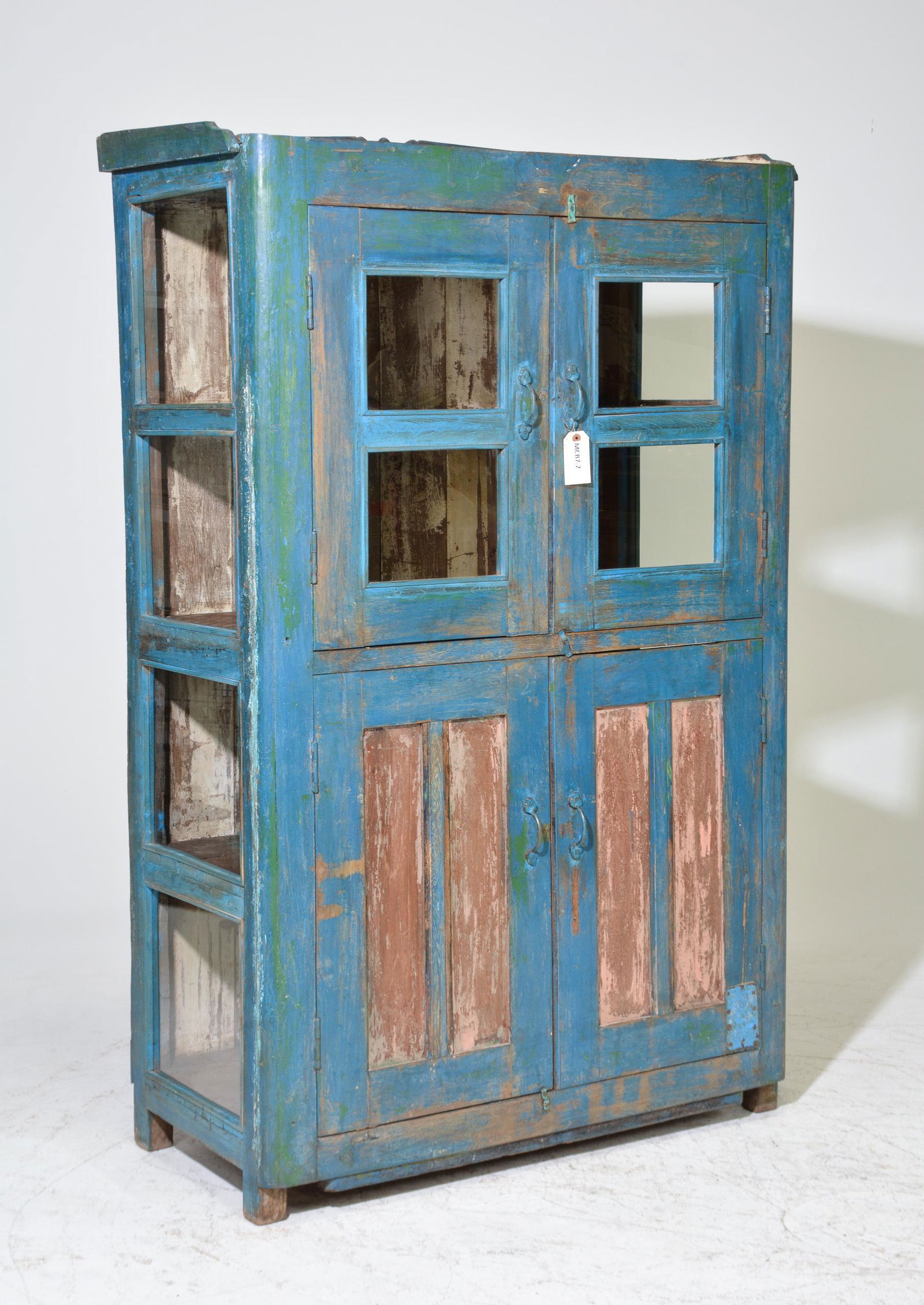 Rustic Blue Distressed Painted 4 Door Cabinet (1 of 3)