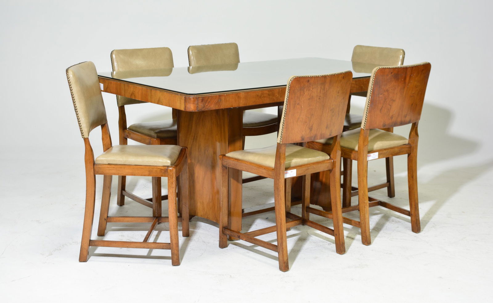 English Walnut Glass Top Table & 6 Chairs (1 of 9)