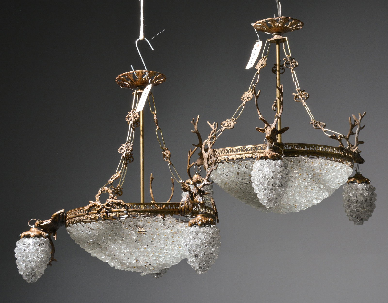 2 Empire Style Stag Head Chandeliers: 2 Empire Style Stag Head Chandeliers - 22 in tall x 20 x 20