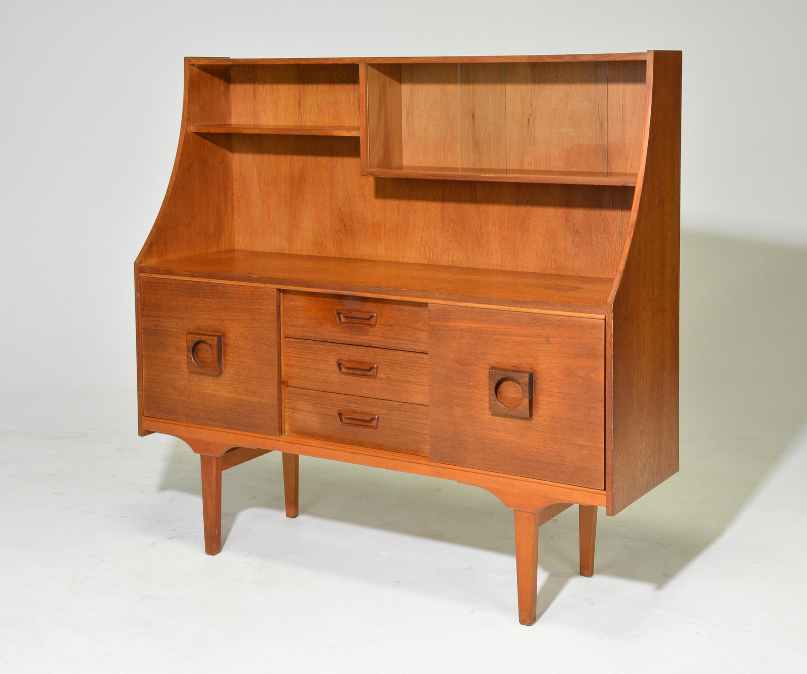Mid Century Modern Cocktail Cabinet / High Board: Danish Modern Style Cocktail Cabinet / High Board with Sliding Doors - 51 in tall x 54 x 16
