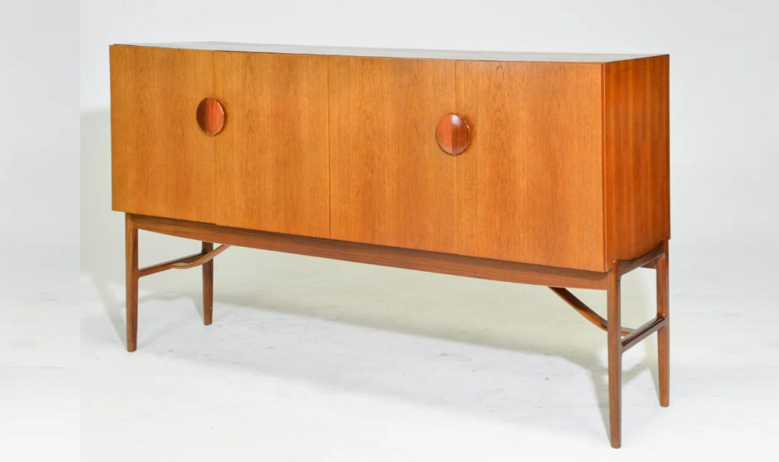 Tall Mid Century Sideboard - K Larsen - G-plan: Danish Modern Style Cocktail Cabinet By Kofed Larson For G-plan - 43 in tall x 75 x 21