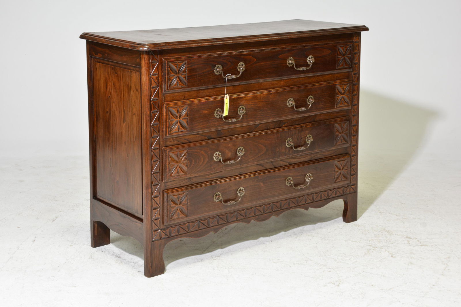 Carved Oak 4 Drawer French Commode (1 of 4)