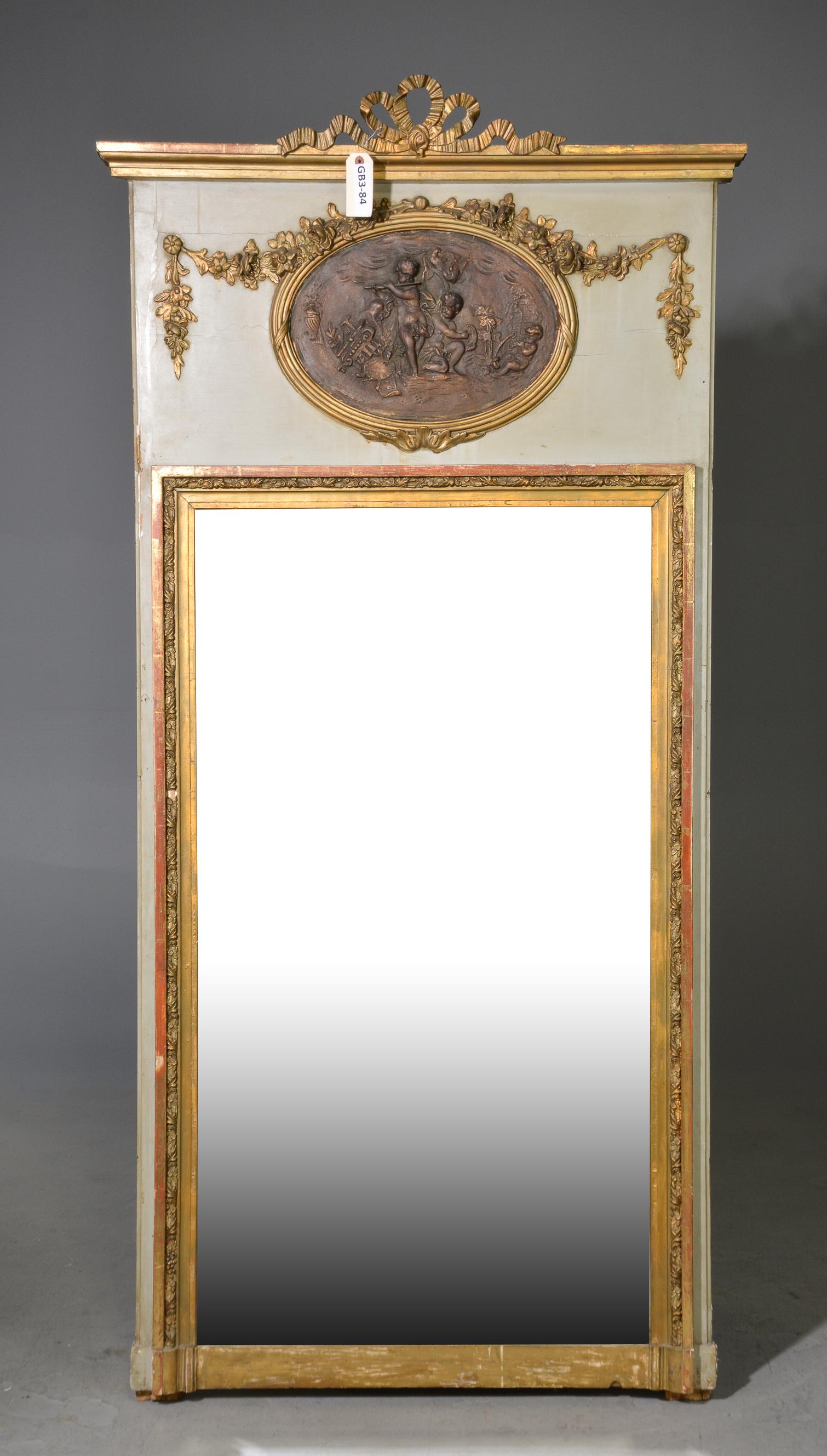 Napoleon III Style Painted Wood Trumeau Mirror: Napoleon III Style Painted Wood Trumeau Mirror - 73 in tall x 36 x 3