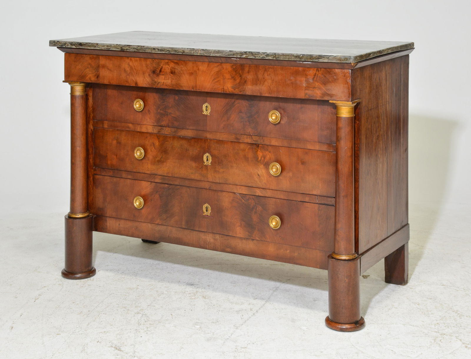 Empire Style Marble Top Mahogany Commode: Empire Style Marble Top Mahogany Commode - 37 in tall x 51 x 24