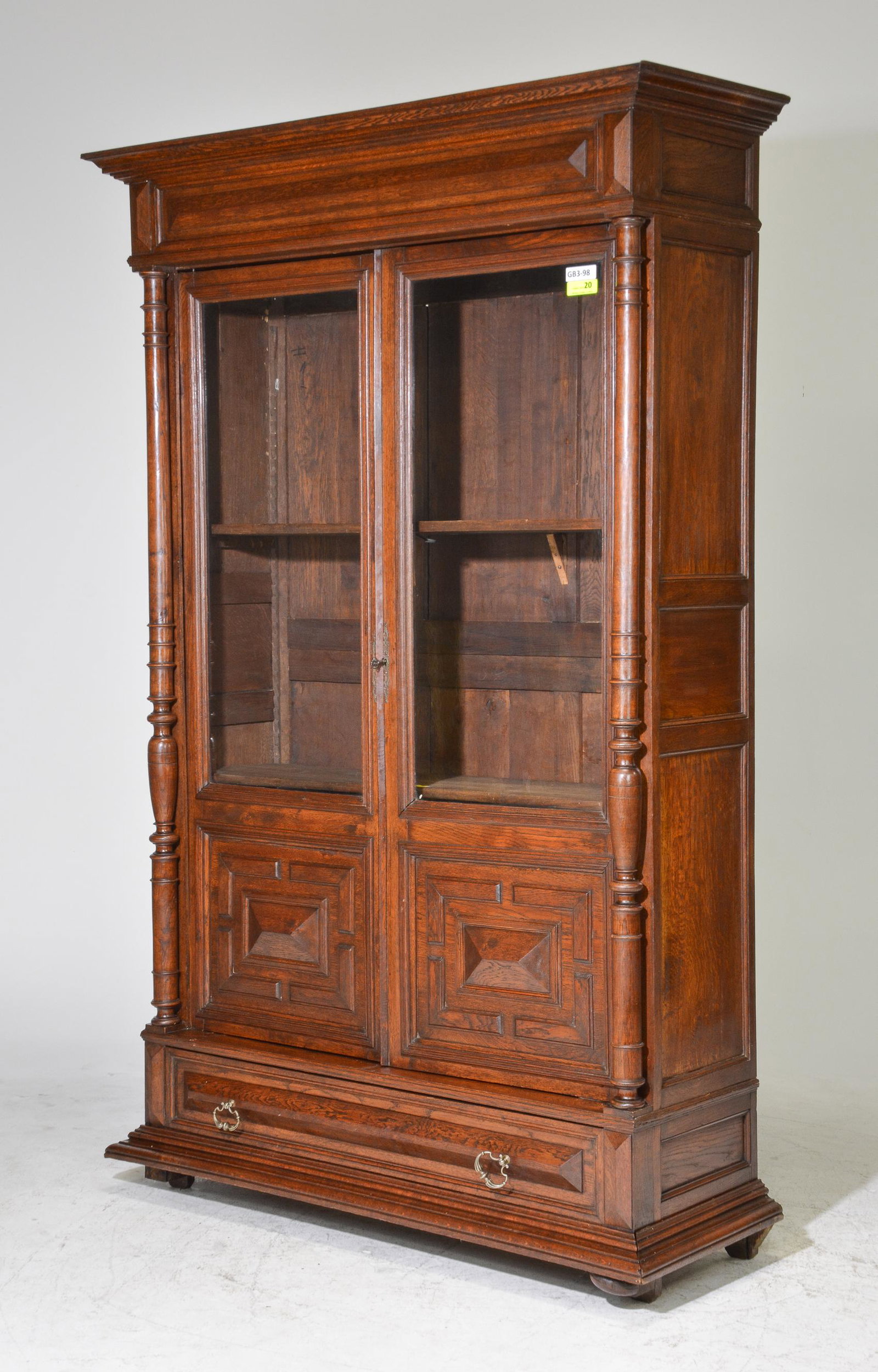 Henri II Style Oak Bookshelf / Display Cabinet: Henri II Style Oak Bookshelf / Display Cabinet - 90 in tall x 53 x 20