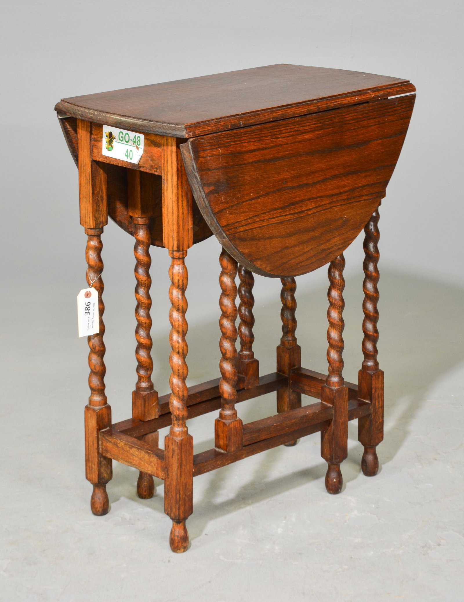 British Oak Barley Twist Drop Leaf Table: British Oak Barley Twist Drop Leaf Table - 30 in tall x 24 x 12, Leaves are 11 inches each