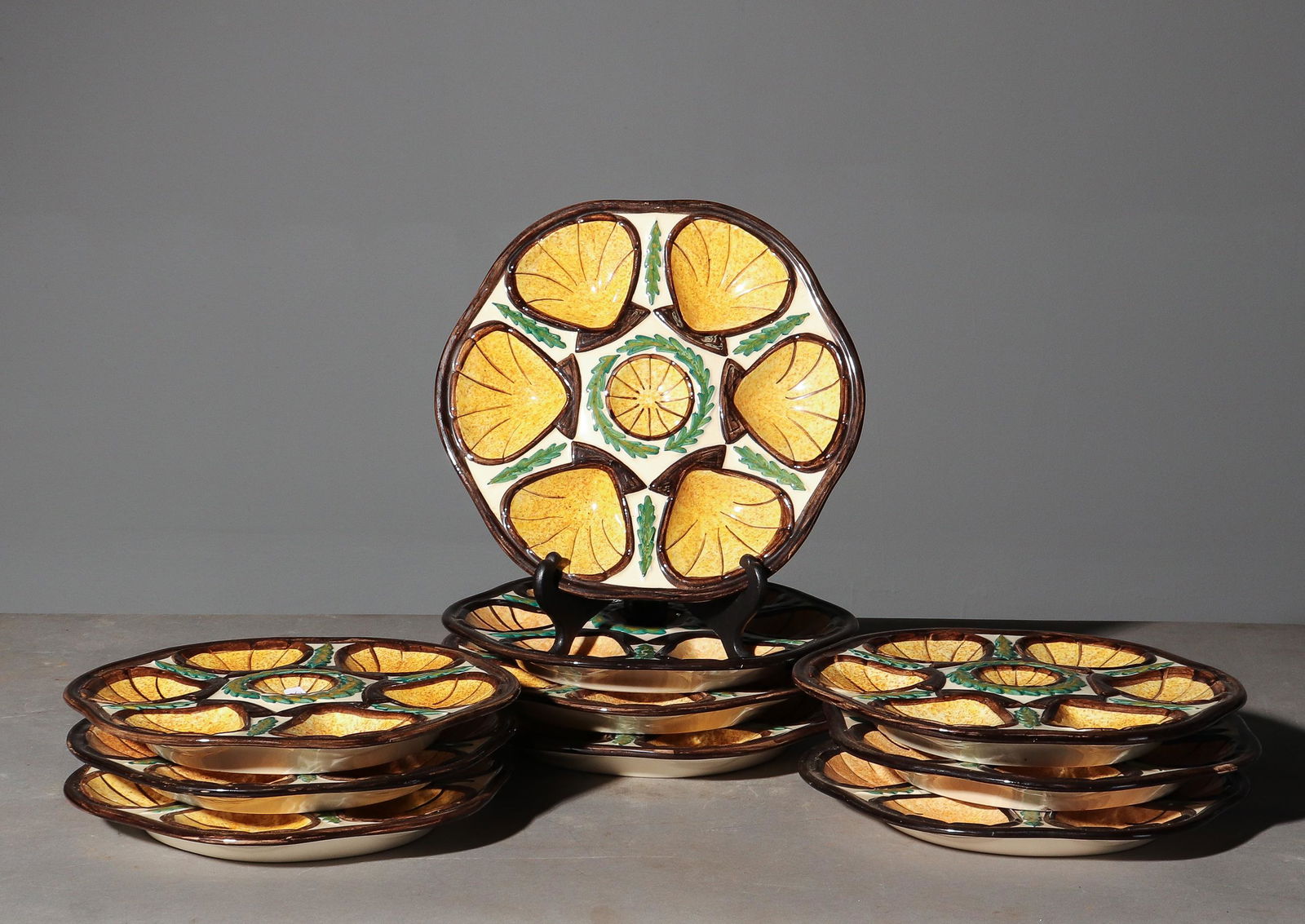 10 French Barbotine Oyster Plates (1 of 3)