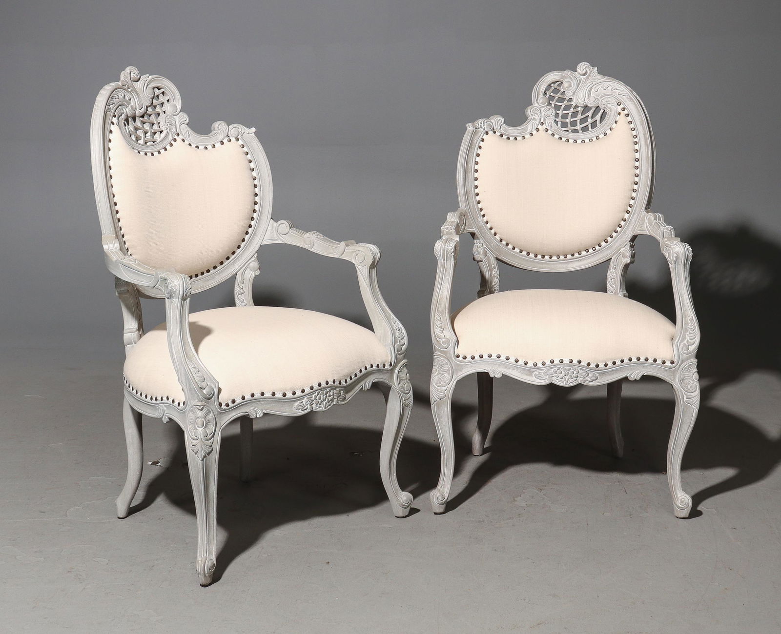 Pair of Mystic Gray French Style Arm Chairs (1 of 4)