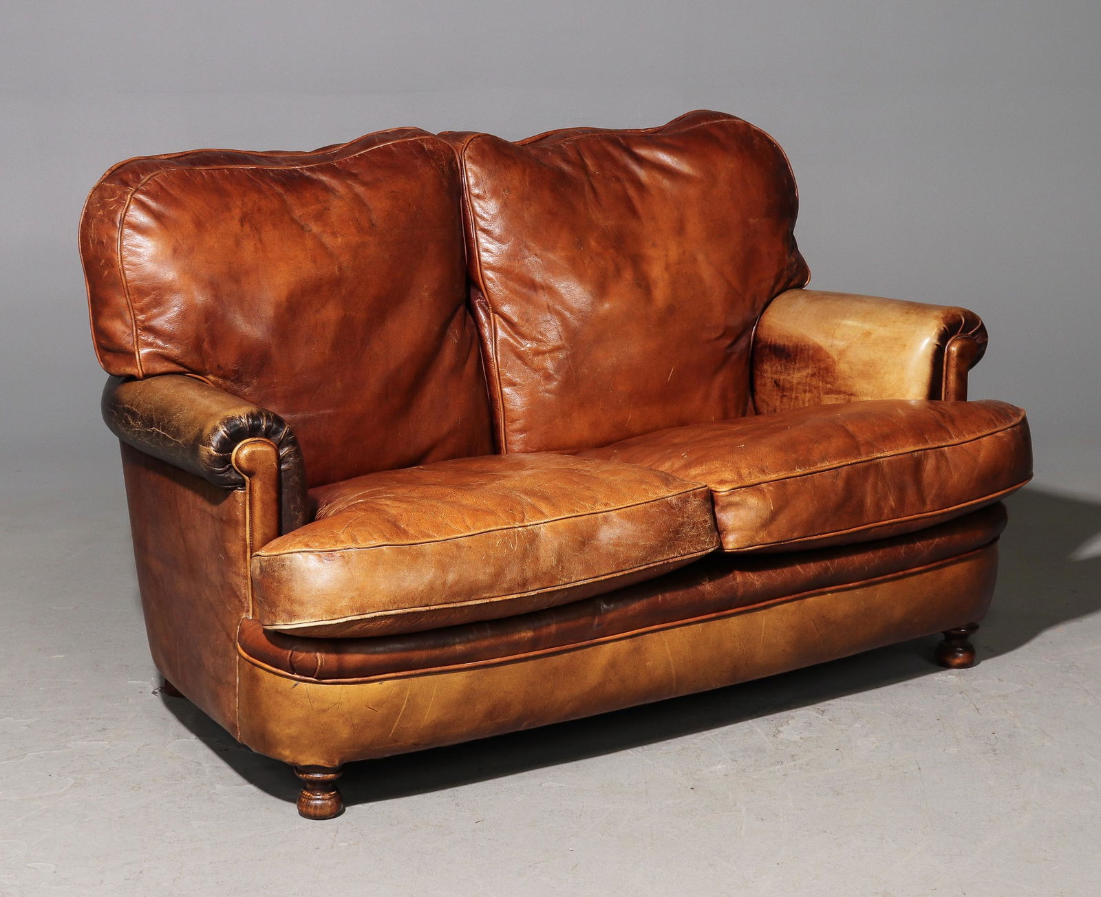 Petite Brown Leather Settee / Sofa (1 of 5)