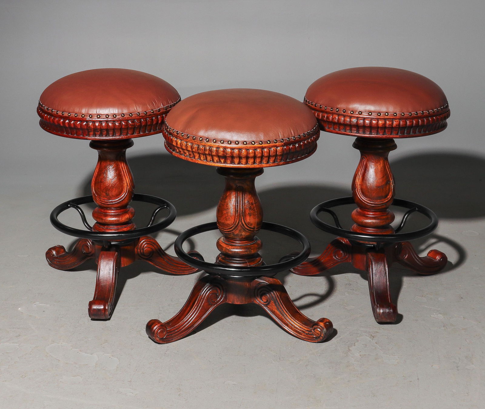 New Item, 3 Leather Seat Low Stools (1 of 2)
