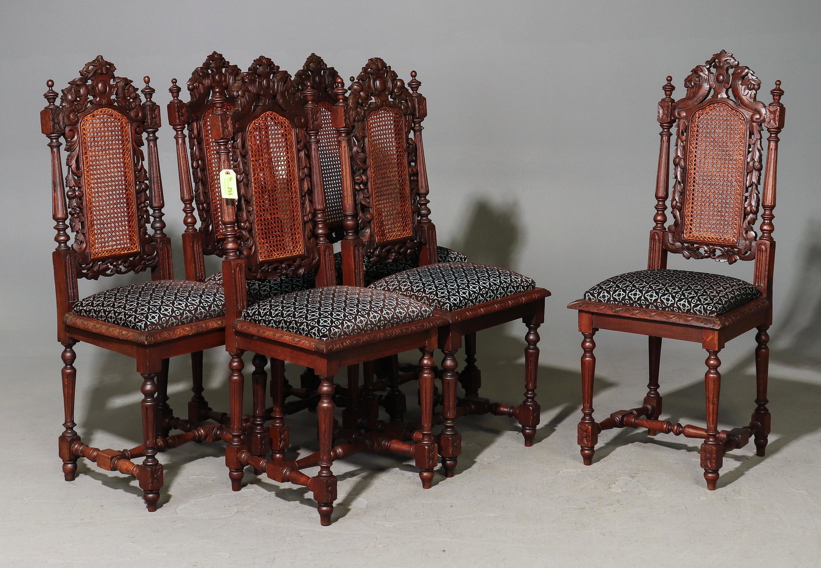 6 Louis XVI Style Oak Chairs Dining Chairs: 6 Louis XVI Style Oak Chairs Dining Chairs with Newly Upholstered Seats - 45 in tall x 19 x 18