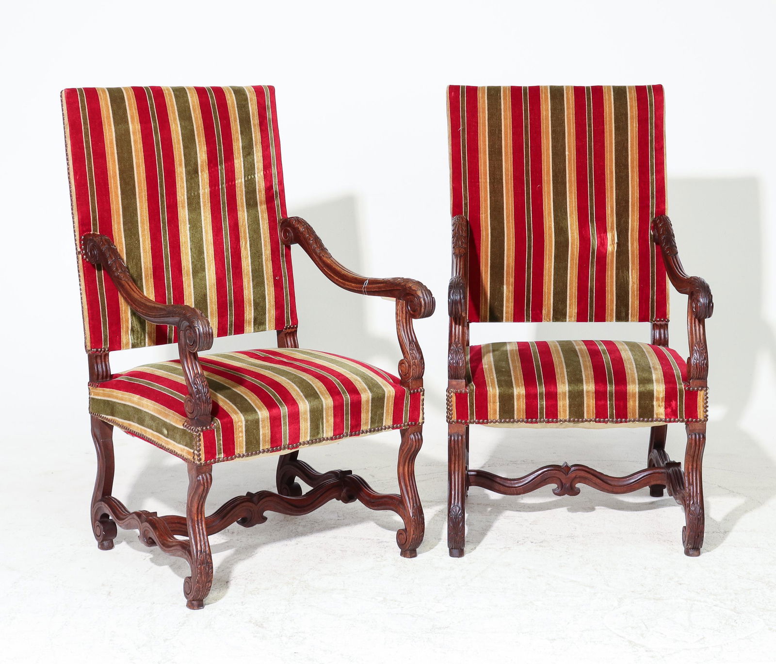 2 Louis XIII Style Striped Upholstered Fireside Chairs (1 of 3)