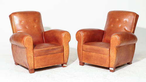 2 French Brown Leather Club Chairs (1 of 10)
