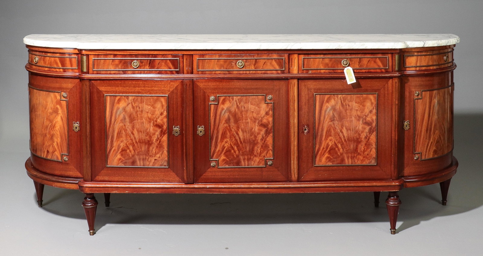 Louis XVI Style White Marble Top Sideboard: French Louis XVI Style White Marble Top Sideboard - 41 in tall x 99 x 22