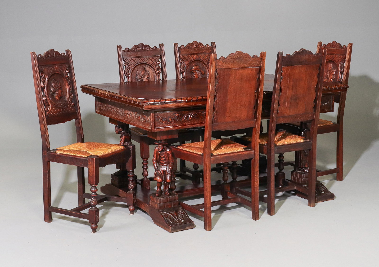Breton Style Oak Dining Table & 6 Rush Seat Chairs (1 of 9)