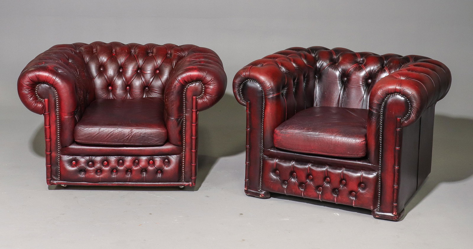 2 British Red Leather Faux Bamboo Club Chairs (1 of 6)
