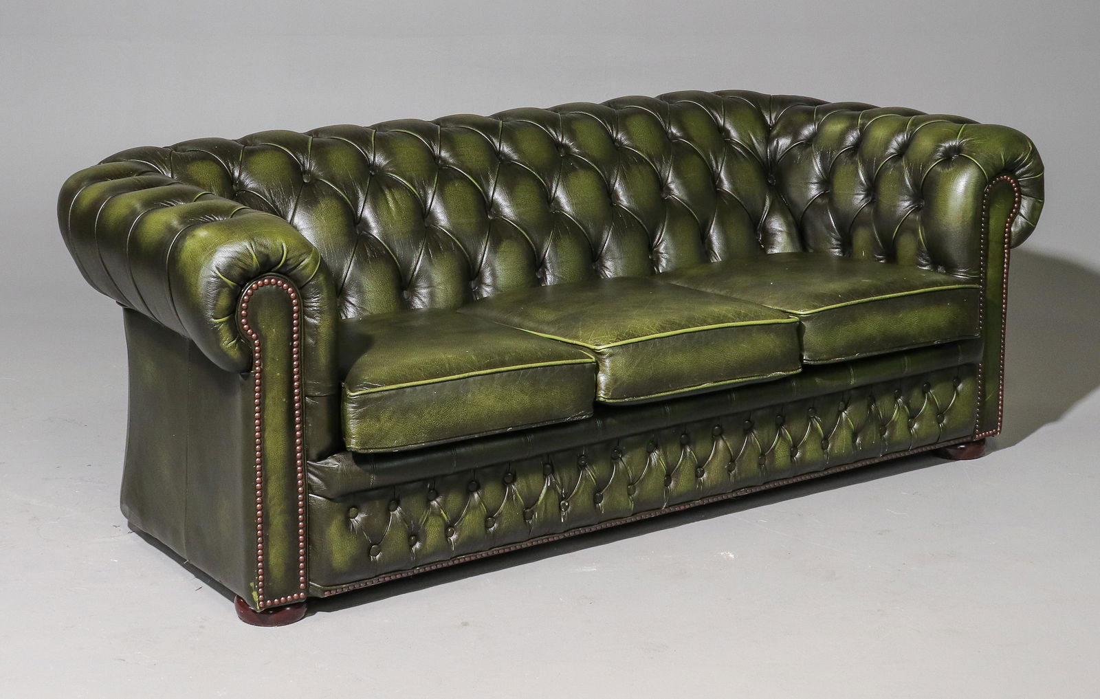 British Green Leather Button Tufted Chesterfield Sofa (1 of 4)