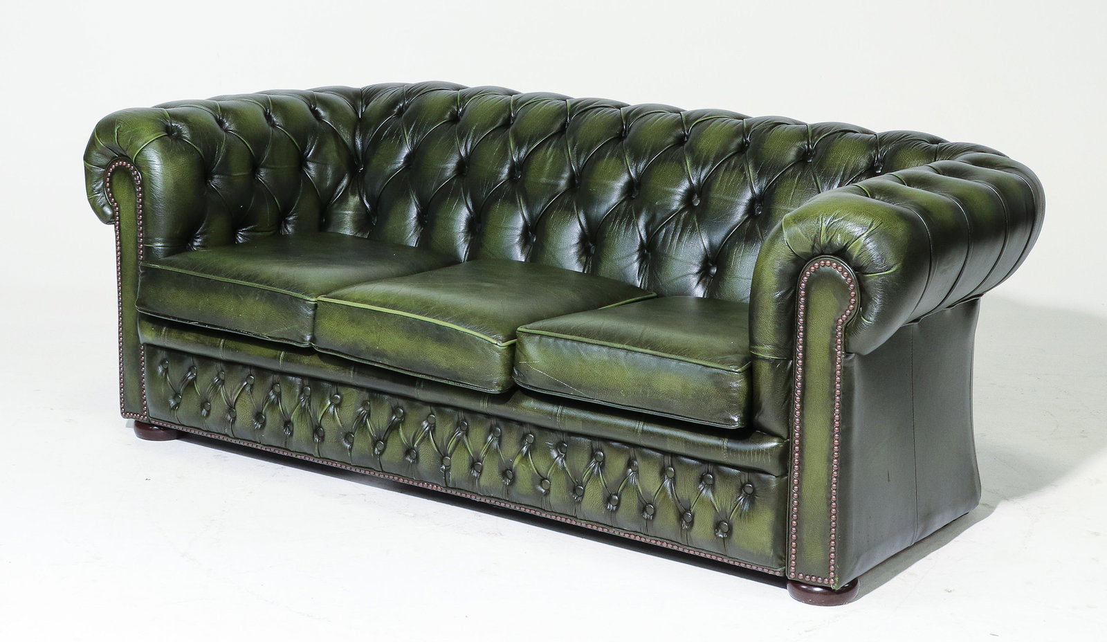 British Green Leather Button Tufted Chesterfield Sofa (1 of 5)