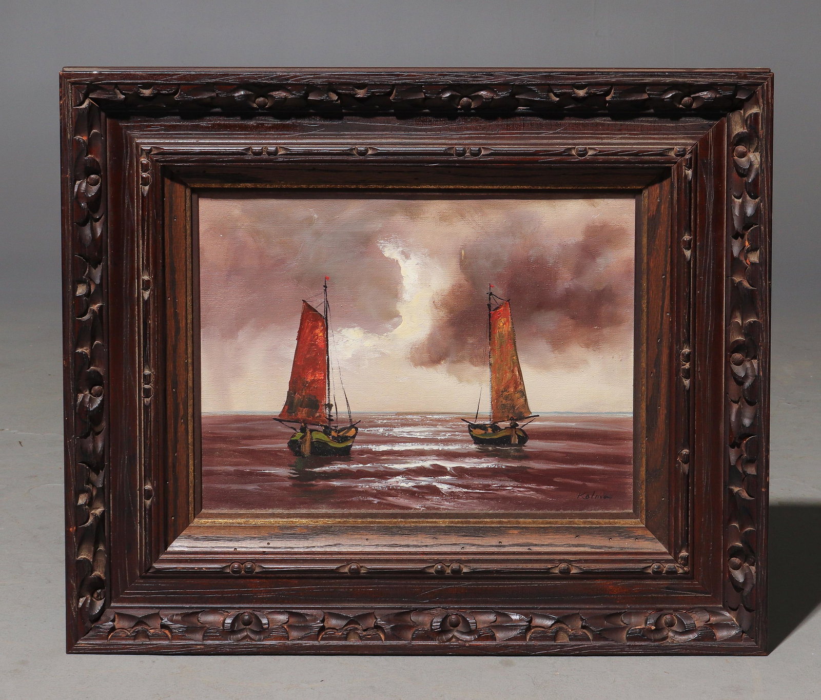 Framed Sail Boat Oil on Canvas - Artist signed: Framed Sail Boat Oil on Canvas - Artist signed - 21 in tall x 25 x 3
