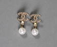 Chanel Crystal & Pearl CC Logo Drop Earrings  -