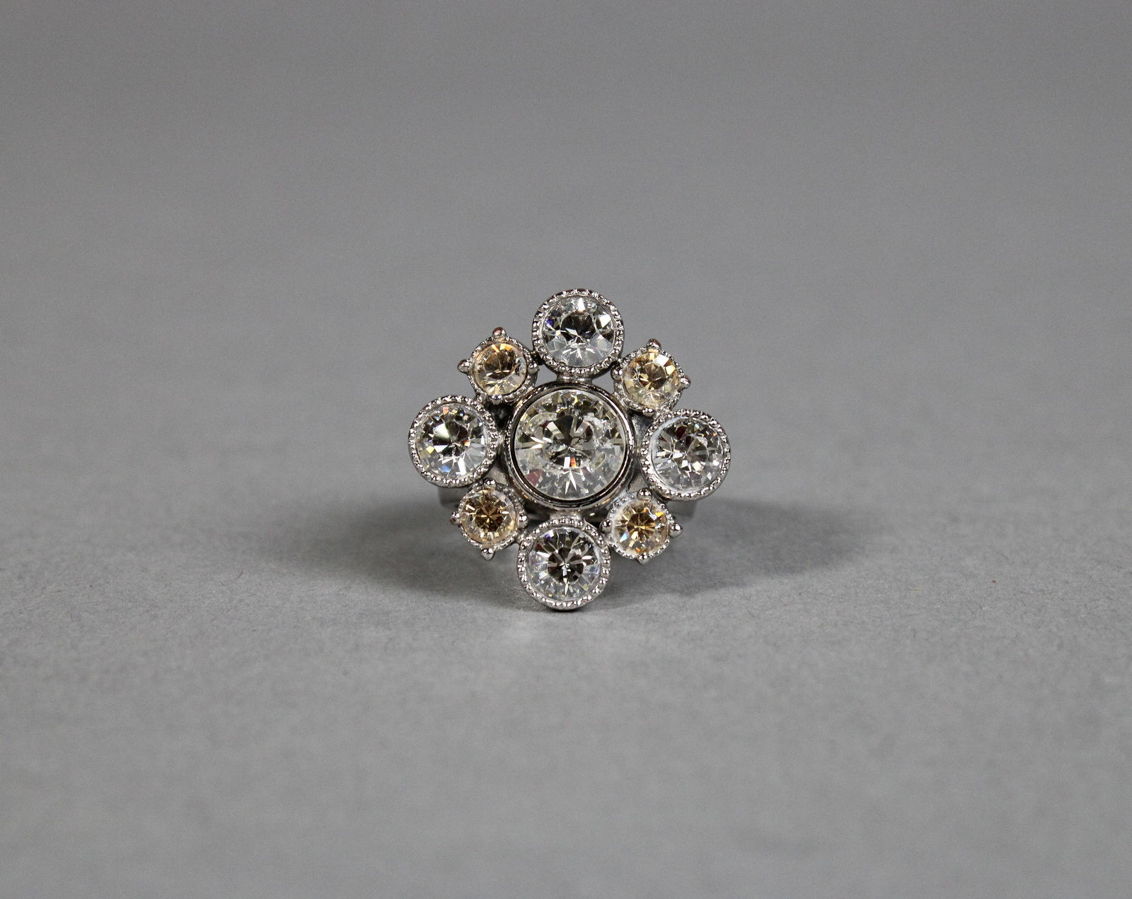 Chanel Vintage Flower Rhinestone Ring  in  Silver Brass (1 of 4)