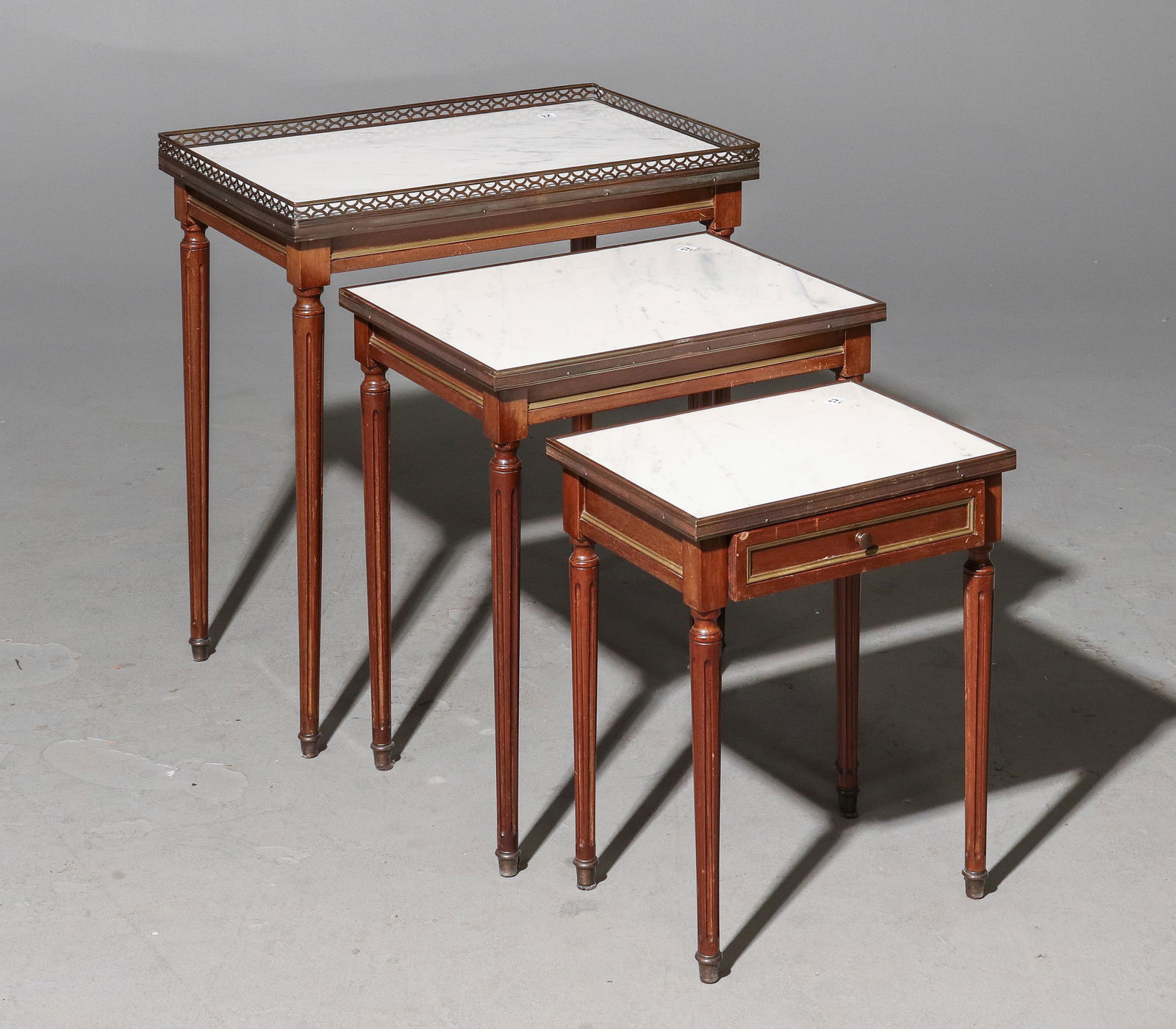 Louis XVI Style White Marble Top Nesting Tables (1 of 4)