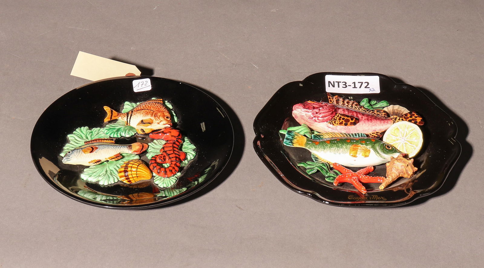 2 Vallauris Style Majolica Fish Sealife Plates (1 of 3)
