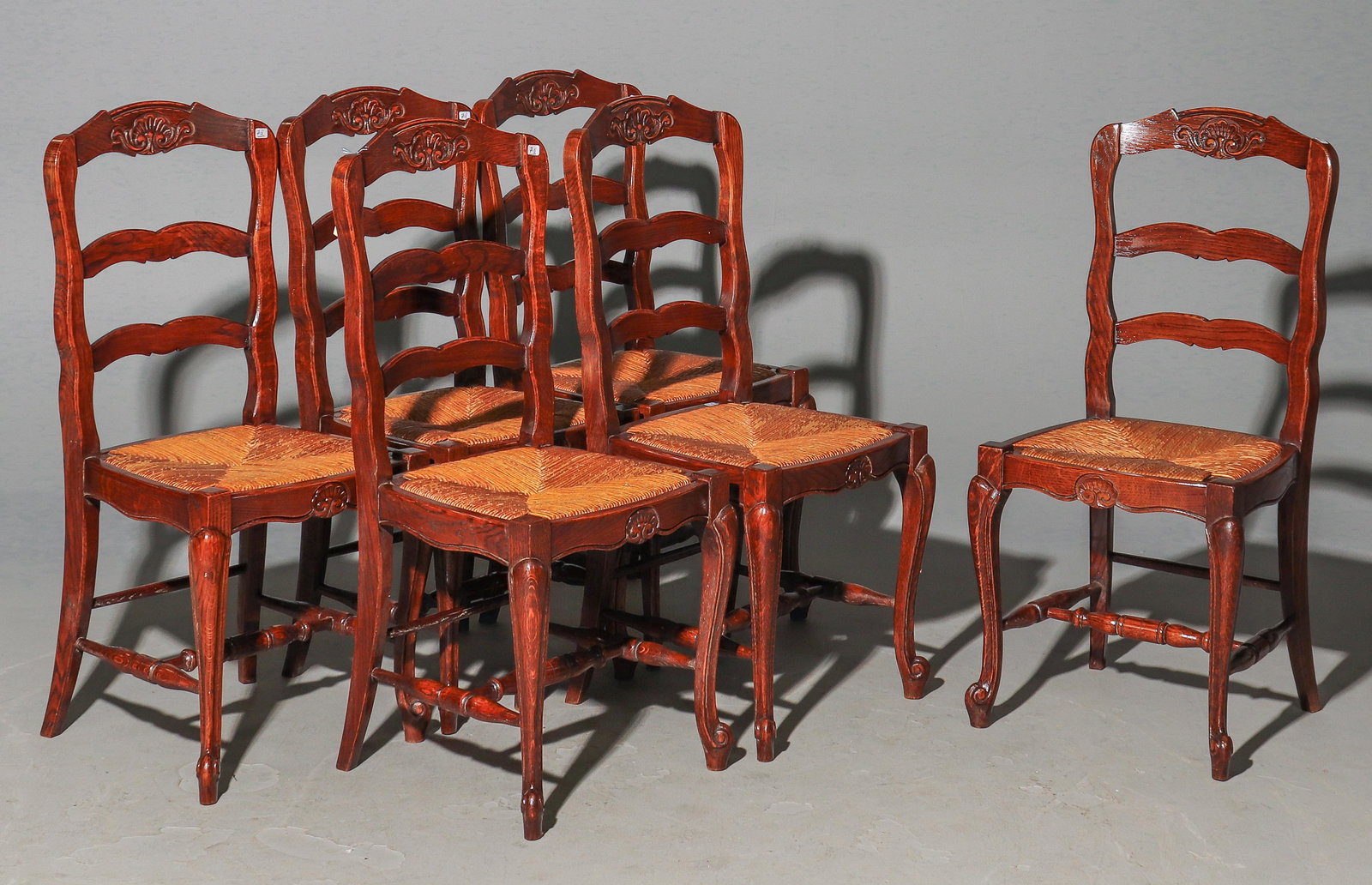 6 Louis XV Style Oak Rush Seat Dining Chairs (1 of 2)