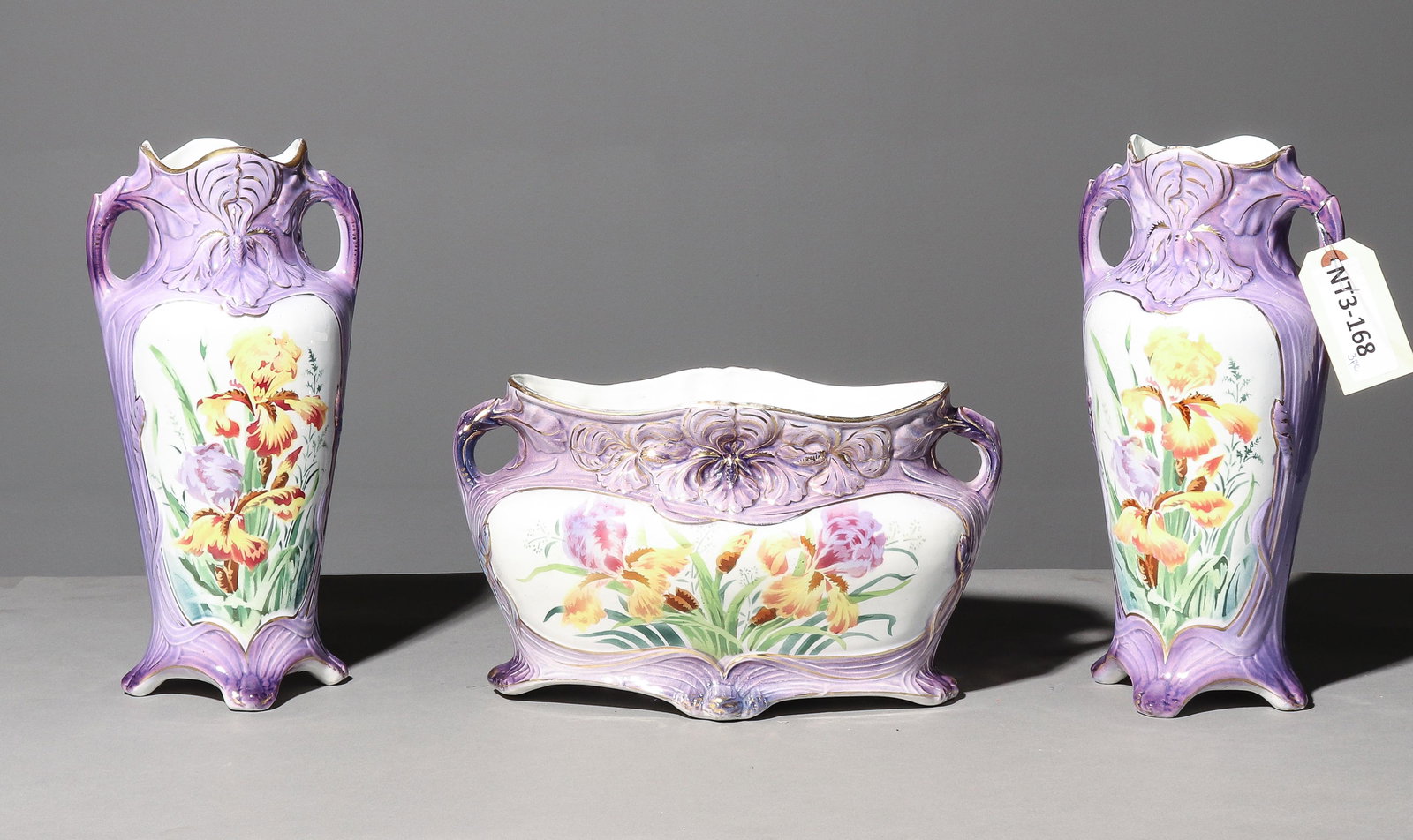 French Floral Hand Painted 3pc Vase Set (1 of 4)