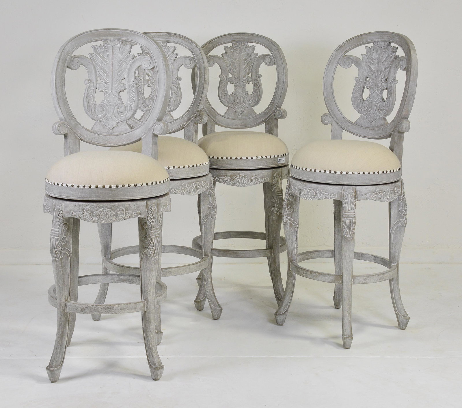 4 Carved Painted Swivel Bar Stools (1 of 3)