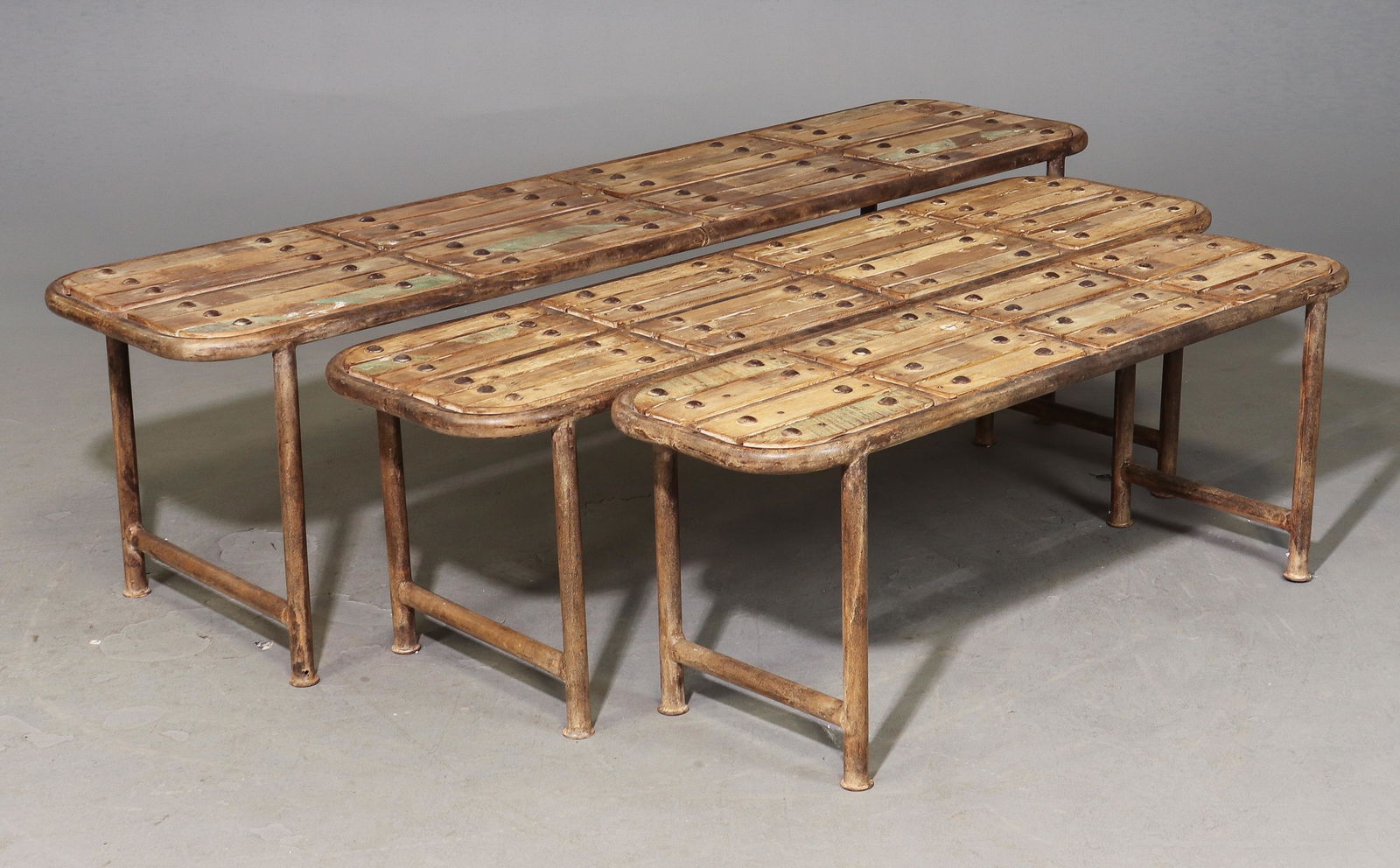 3 Metal Wood Slat Graduated Size Benches (1 of 2)