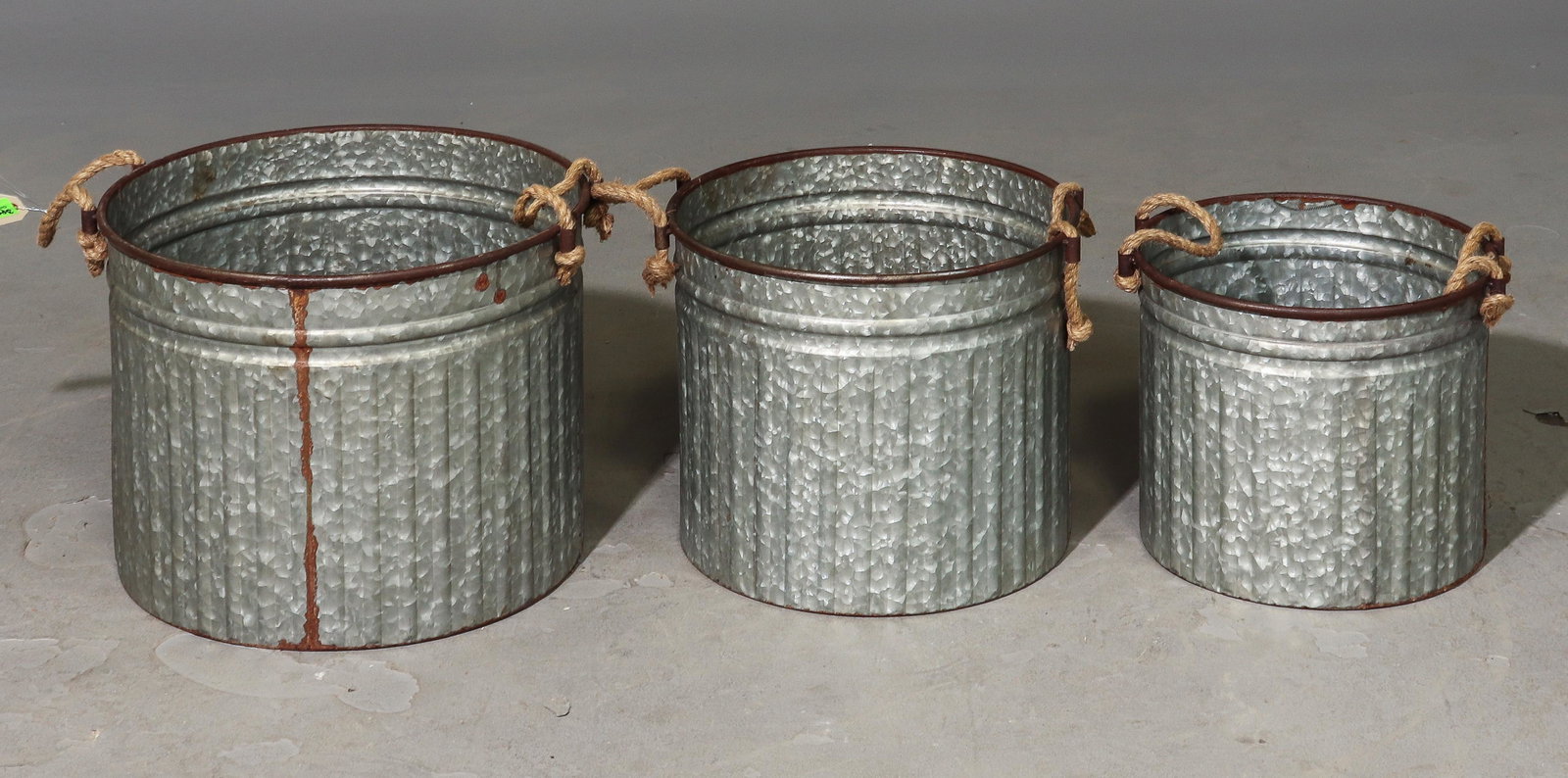 3 Graduated Size Metal Buckets with Rope Handles (1 of 2)